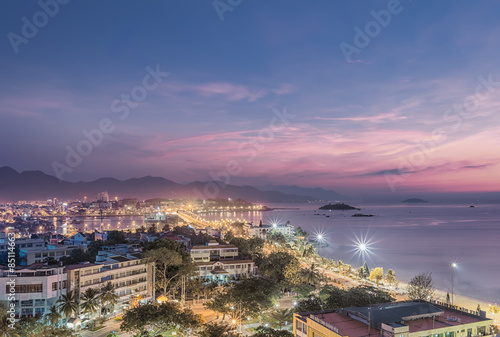 Vietnam, Nha Trang. 8 May 2015. Panorama. Night view of the city from roof.