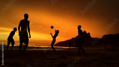 Silhouettes Playing Beach Soccer Rio de Janeiro Brazil