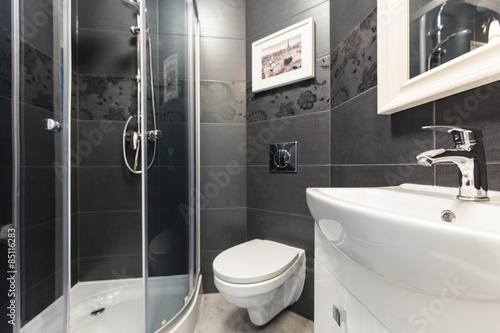 Black tiles in contemporary toilet