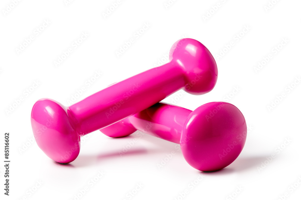 a pair of light weight dumbbells on a white background a pair of light weight dumbbells on a white background