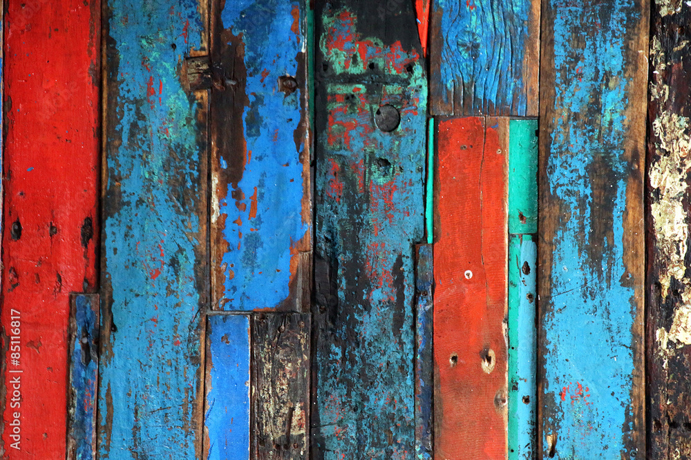Construction of Aged Bright Colored Timber Planks Construction of Aged Bright Colored Timber Planks