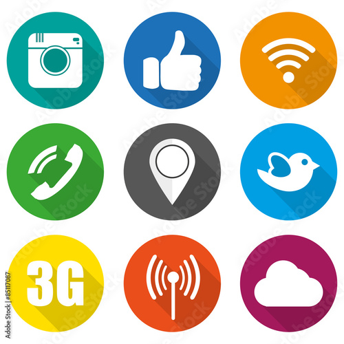 Icons for social networking vector illustration in flat