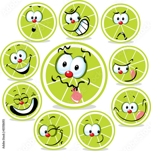 lime icon cartoon with funny faces isolated on white