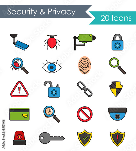 Security and privacy colorful icons