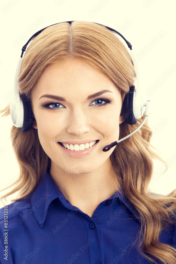portrait of female support phone operator or phone worker portrait of female support phone operator or phone worker