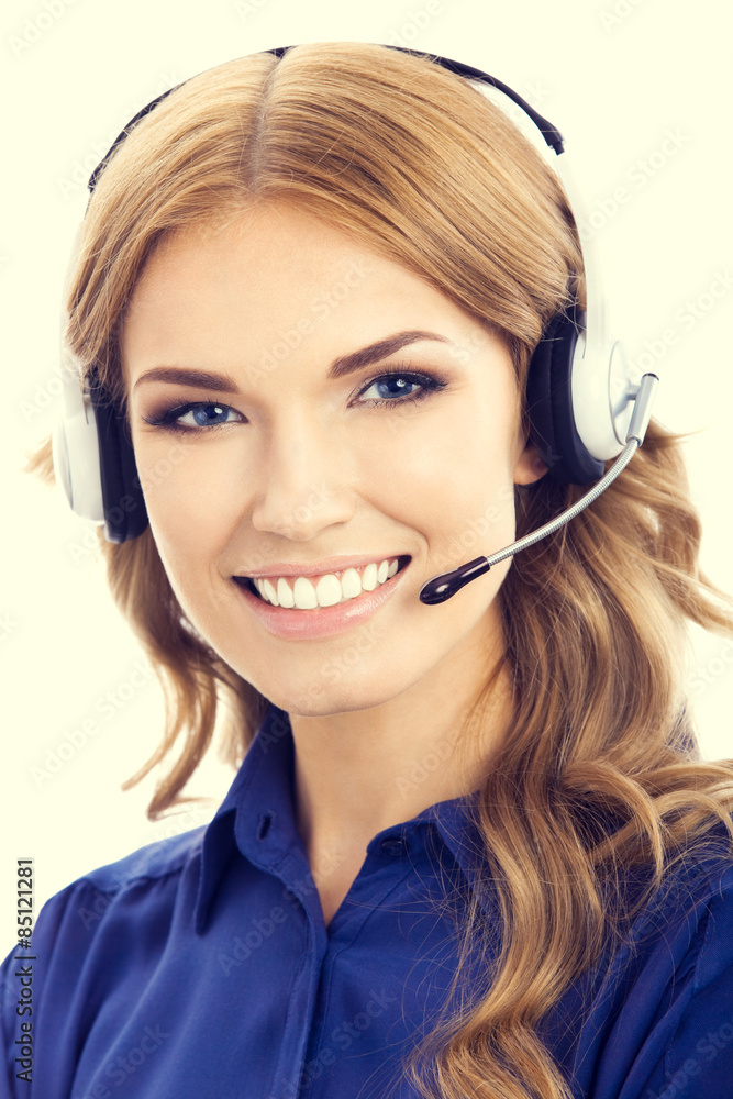 portrait of female support phone operator or phone worker in hea portrait of female support phone operator or phone worker in hea