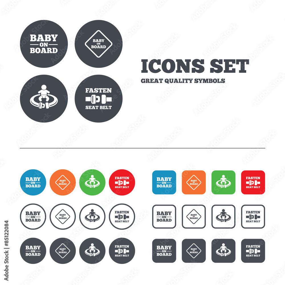 Baby on board icons. Infant caution signs. Baby on board icons. Infant caution signs.