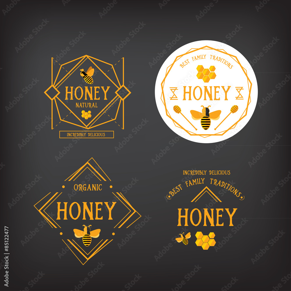 Honey label design. Bee badge.
