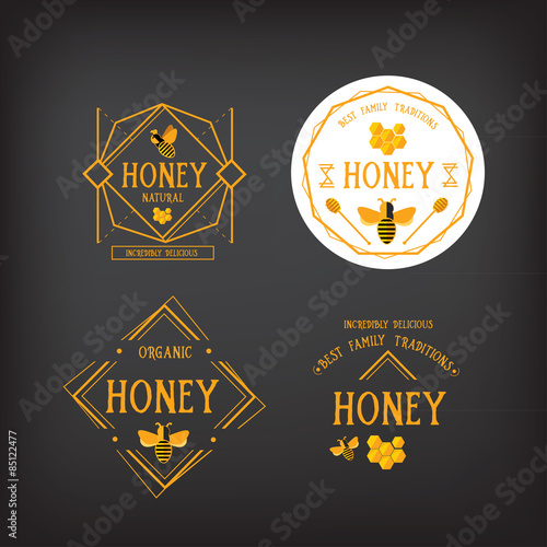 Honey label design. Bee badge.