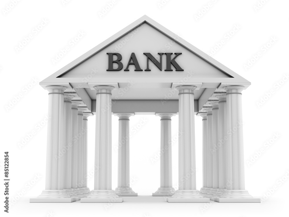 Fototapeta premium Banking concept, ancient bank building isolated on white background