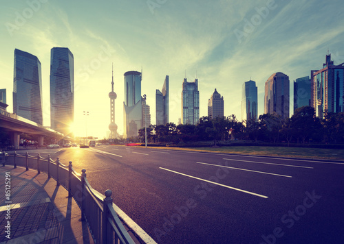 Photography road in shanghai lujiazui financial center