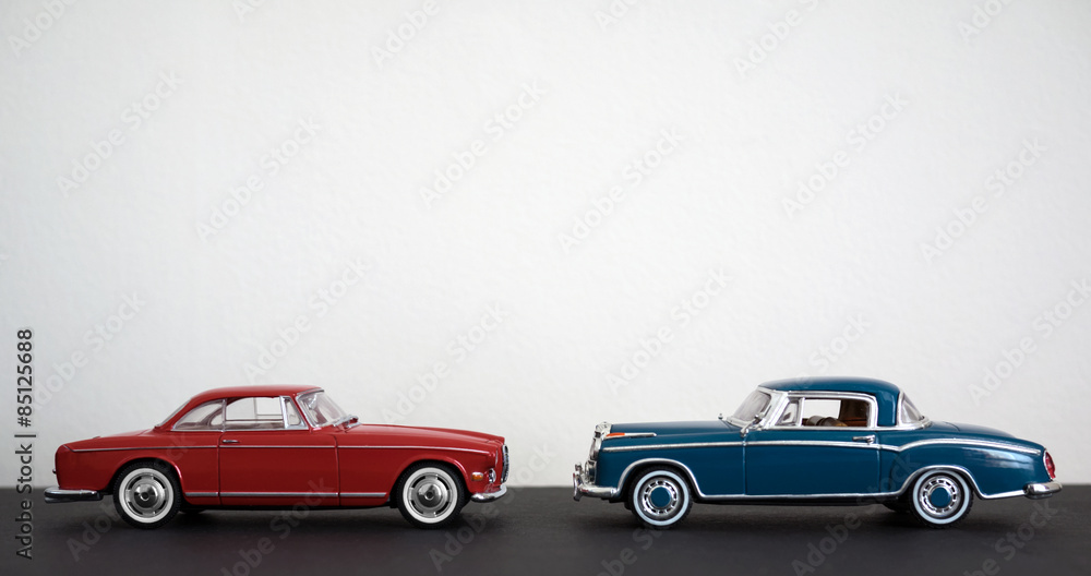 Red and Blue Classic Retro Luxury Sports Coupe Cars
