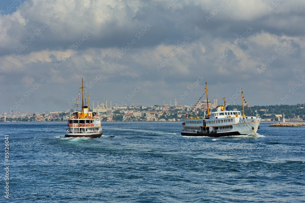 Passenger Ferries on sea -Bosporus, Istanbul, Turkey