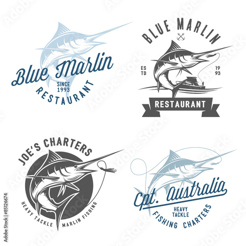 Tela Set of marlin fishing emblems, badges and design elements