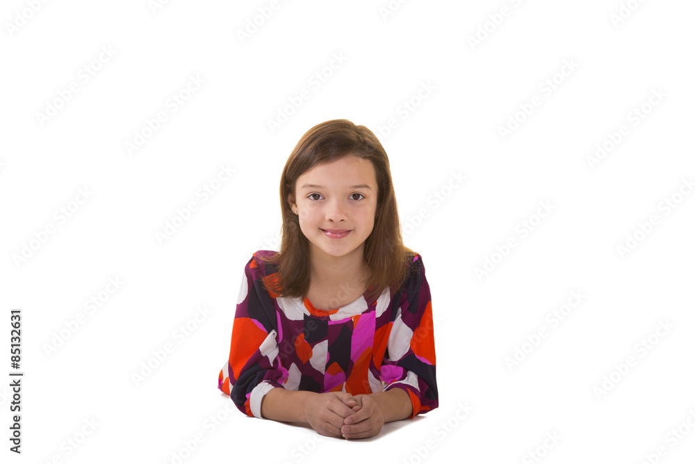 Portrait of a cute school aged little girl isolated on white Portrait of a cute school aged little girl isolated on white