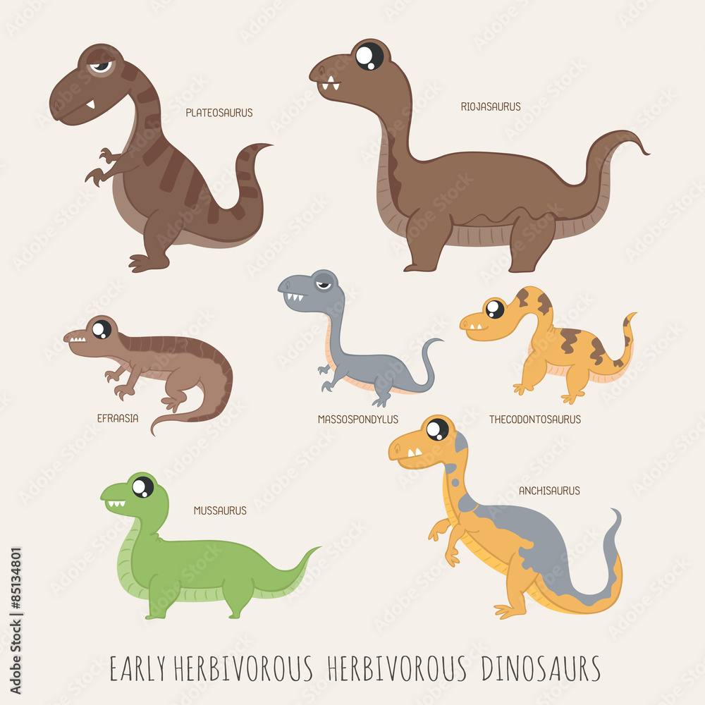 Set of Early herbivorous herbivorous dinosaurs