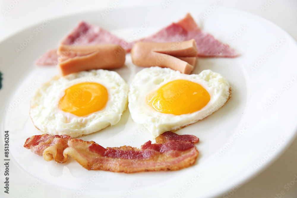 Breakfast with bacon , fried egg and orange juice Breakfast with bacon , fried egg and orange juice