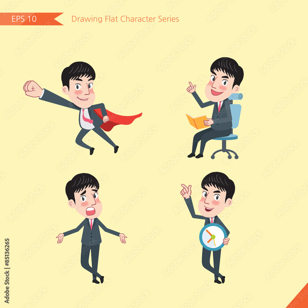 Set of drawing flat character style, business concept young office worker activities - business hero, Question, time management, Knowledge Set of drawing flat character style, business concept young office worker activities - business hero, Question, time management, Knowledge