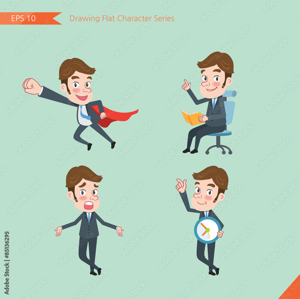 Set of drawing flat character style, business concept young office worker activities - business hero, Question, time management, Knowledge Set of drawing flat character style, business concept young office worker activities - business hero, Question, time management, Knowledge
