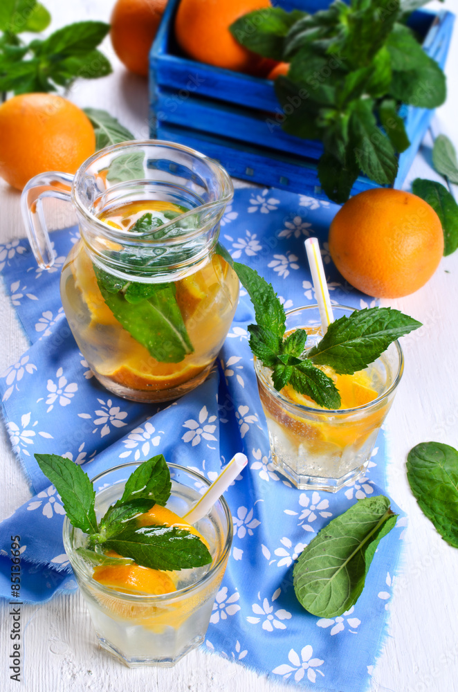 Drink with oranges and mint Drink with oranges and mint