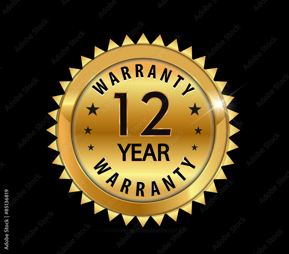 Fototapeta premium golden metallic 12 year warranty badge - vector eps10