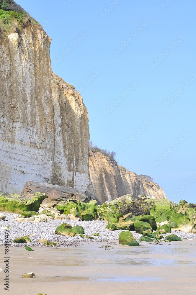 Varengeville-sur-Mer, white cliffs on the beach, Normandy