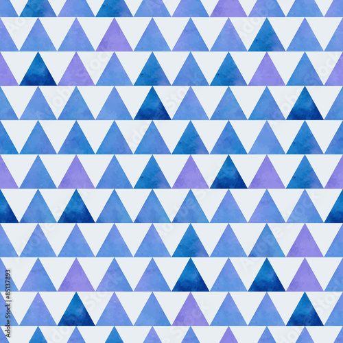 Blue and purple triangles on a white background. Seamless vector illustration. Watercolor. The pattern of tiles.
