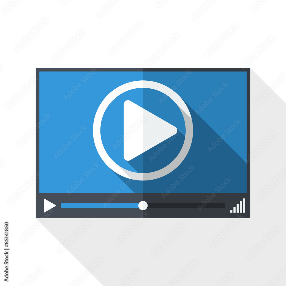 Video player window with long shadow on white background Video player window with long shadow on white background