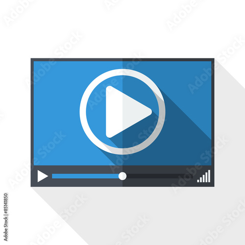 Video player window with long shadow on white background