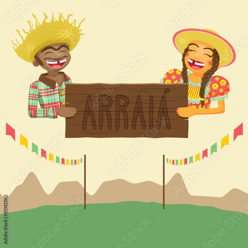 Couple Holding Sign - Brazilian June Party Theme Design Elements - EPS 10