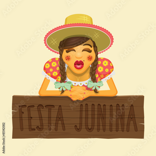 Beautiful Hick Girl - Brazilian June Party Theme Design Element - EPS 10