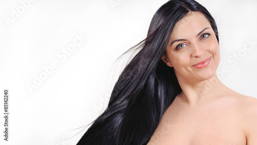 beautiful woman with strong healthy bright windy hair, spa beaut