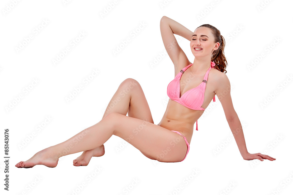Beautiful young woman in pink swimwear