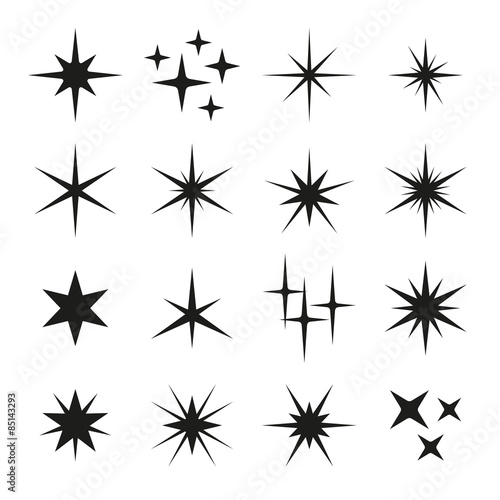 Sparkles Black Template Icons on White Background. Vector