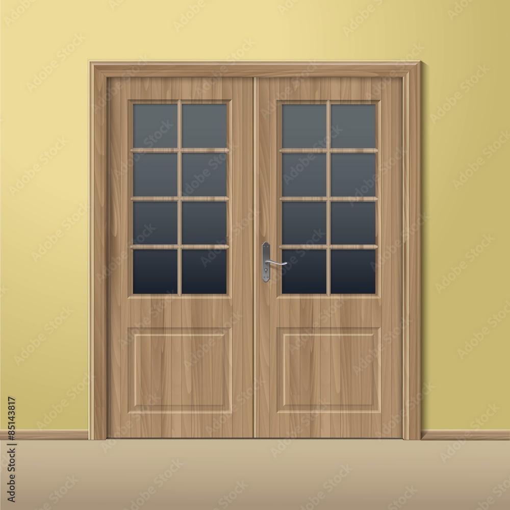 Fototapeta premium Vector Wood Closed Door with Frame Isolated