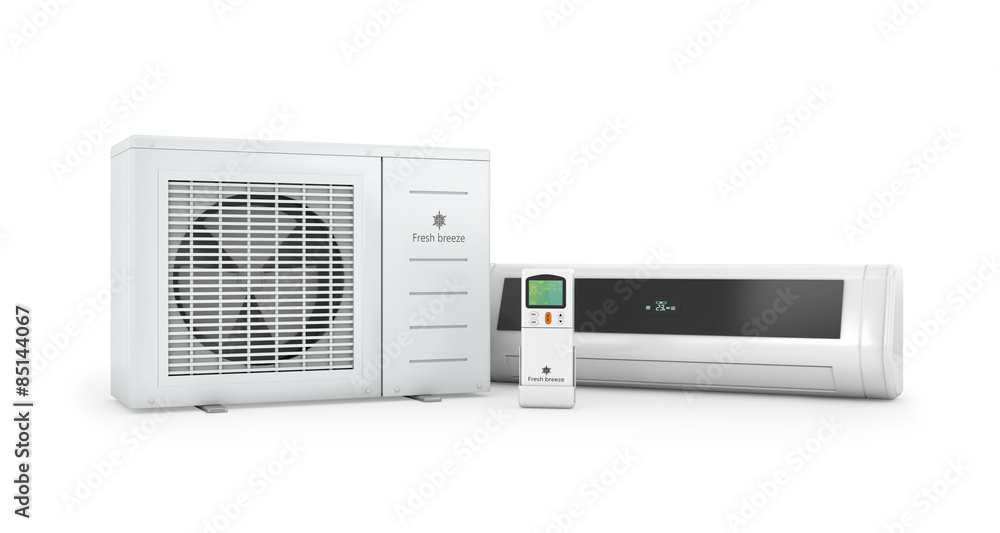 Air conditioners with remote control on a white background Air conditioners with remote control on a white background