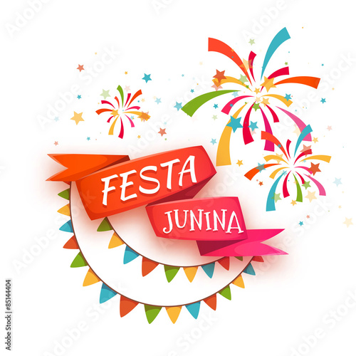 Red ribbon with title for Brazil june party. Vector illustration