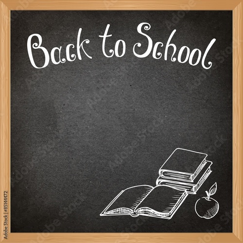 Black school blackboard with chalk-drawn school objects. Vector