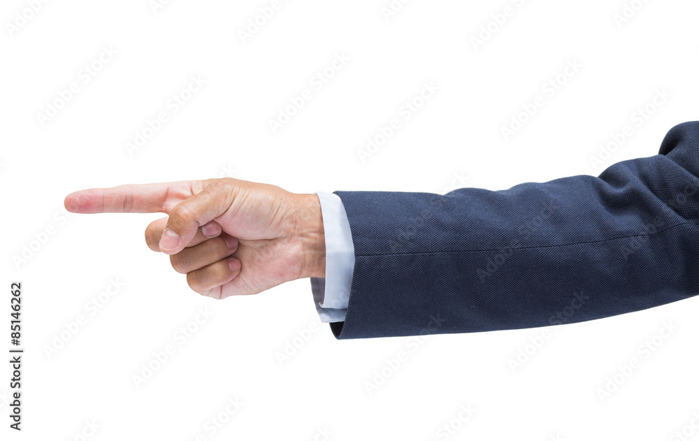 Businessman hand pointing isolated on white background with clip Businessman hand pointing isolated on white background with clip