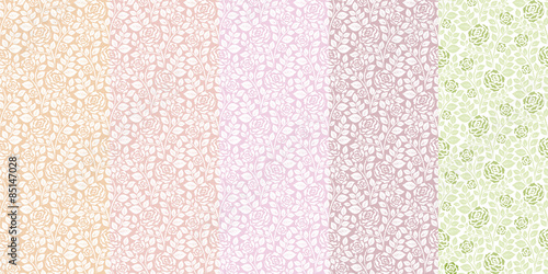 Wedding backgrounds set. Collection of seamless patterns with roses.