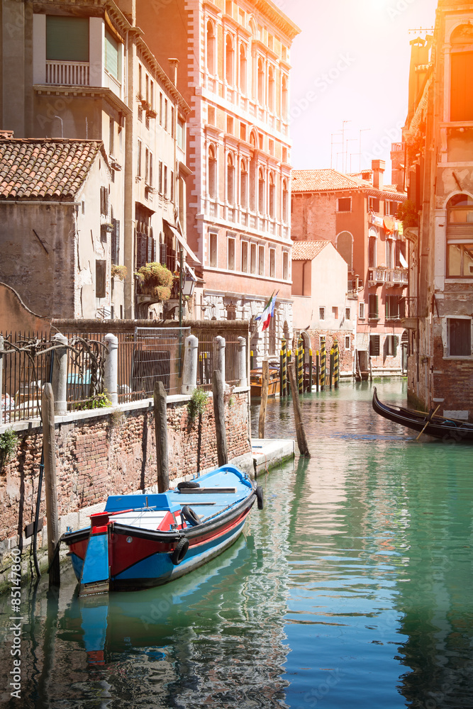 Gondola on canal in Venice, Italy
