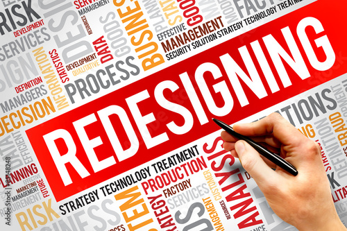 Fotografie REDESIGNING word cloud, education concept