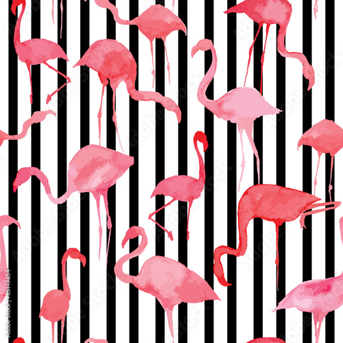 watercolor flamingo striped pattern