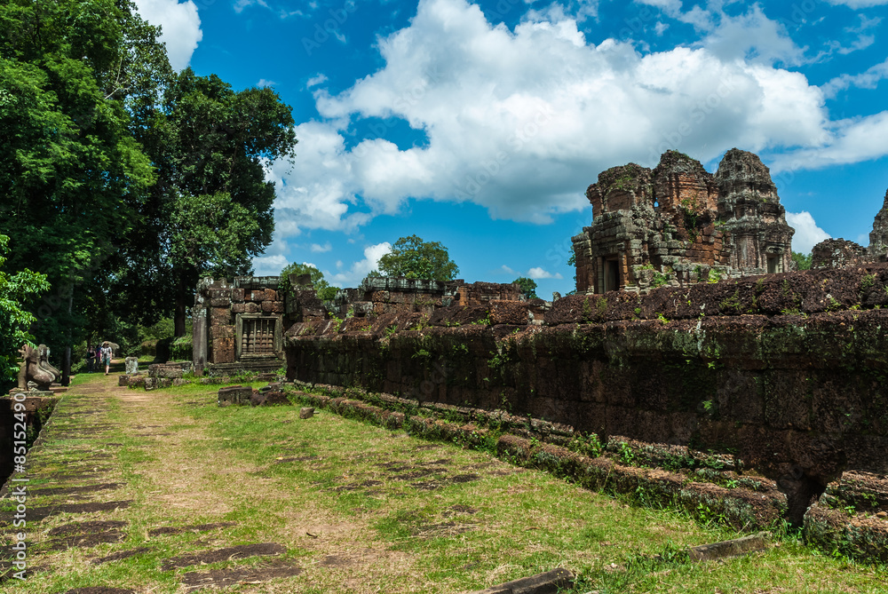 sight of one of the platforms of the archaeological place of the oriental mebon in siam reap, cambodia