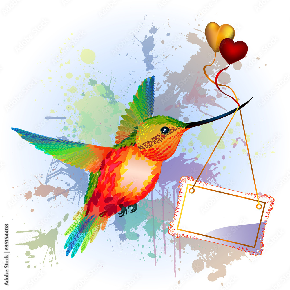Rainbow humming-bird with Card for text