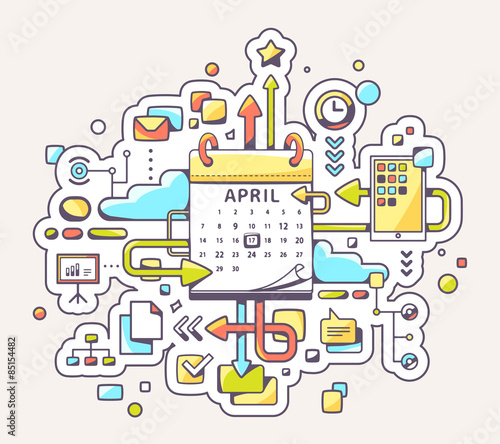 Vector colorful illustration of business meet date with calendar