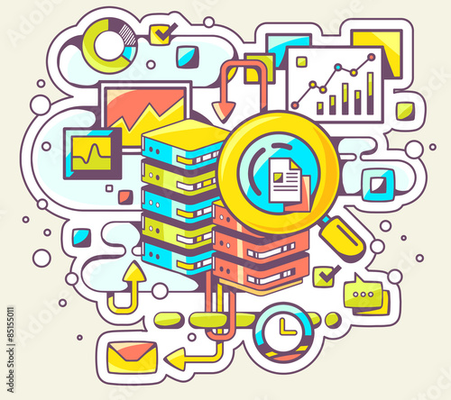 Vector color illustration of search engines on light background.