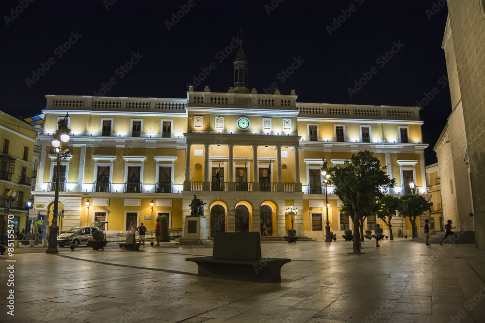 Badajoz City Hall at nicht, Spain