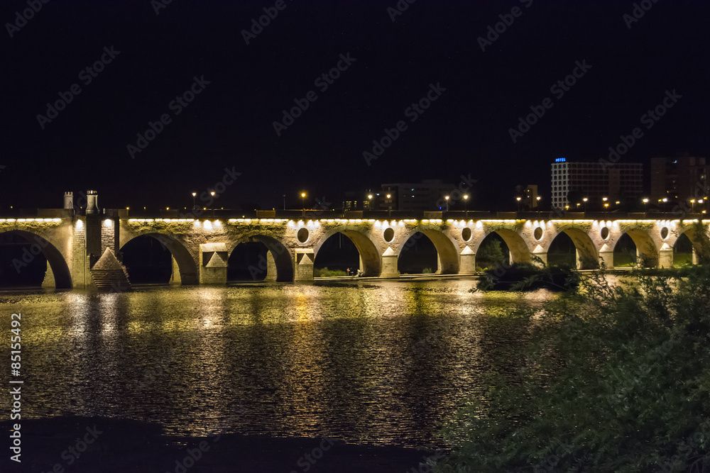 Palms bridge at night (Puente de Palmas, Badajoz), Spain