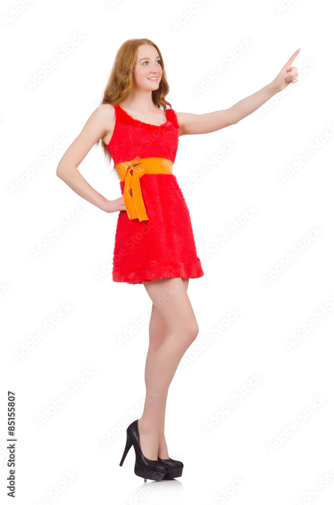 Pretty young girl in red dress isolated on white Pretty young girl in red dress isolated on white